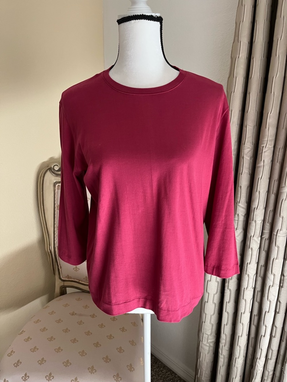 John Patrick Made in France Long Sleeve Berry Red Cotton Tee. Size Medium